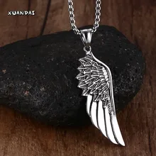 Men Choker Necklaces Stainless Steel Vintage Gothic Feather Angel Wing Pendants Necklace Silver Tone Kettingen Kolye