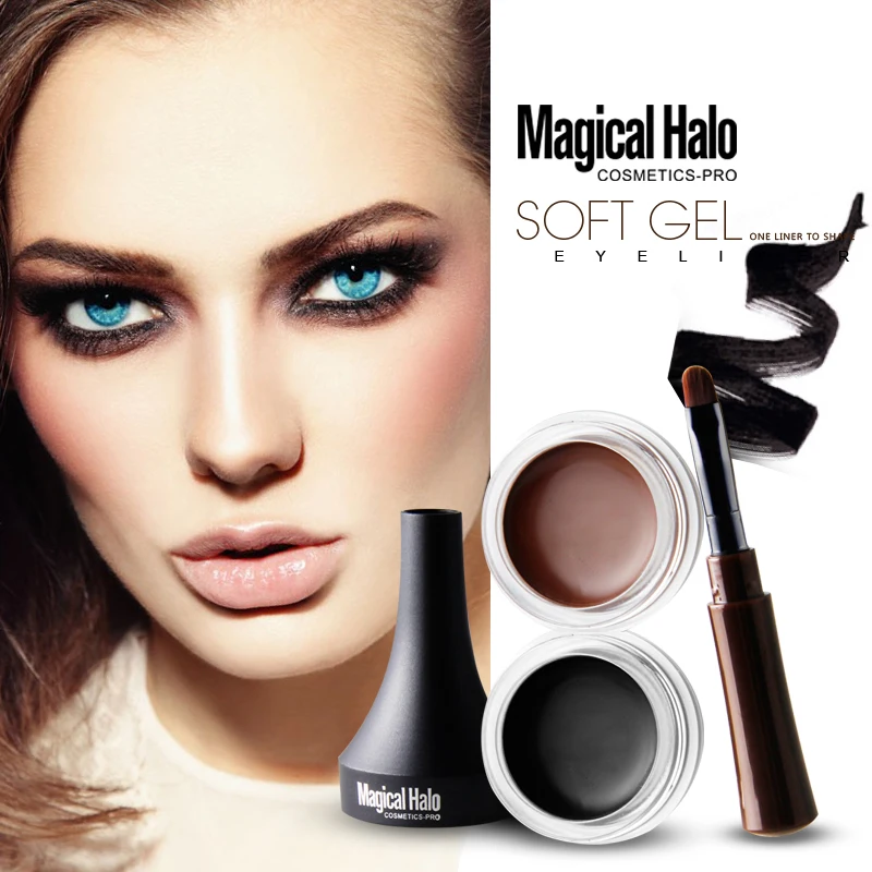 

Magical Halo Profesional Waterproof Makeup Eyeliner Gel Smooth Easy to Wear Black Brown Color Pigment Eye Liner Cream with Brush