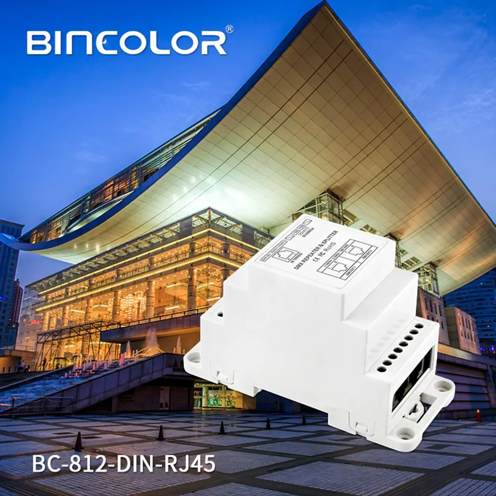 DIN Rail led DMX512 усилитель сигнала Один входной канал, два выходных канала DMX контроллер BC-812-DIN-RJ45 DC12-24V