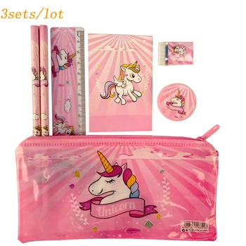 

3sets/lot unicorn high quality pencil case cute Kids school supplies stationery set cartoon pencil case Bag study supplies