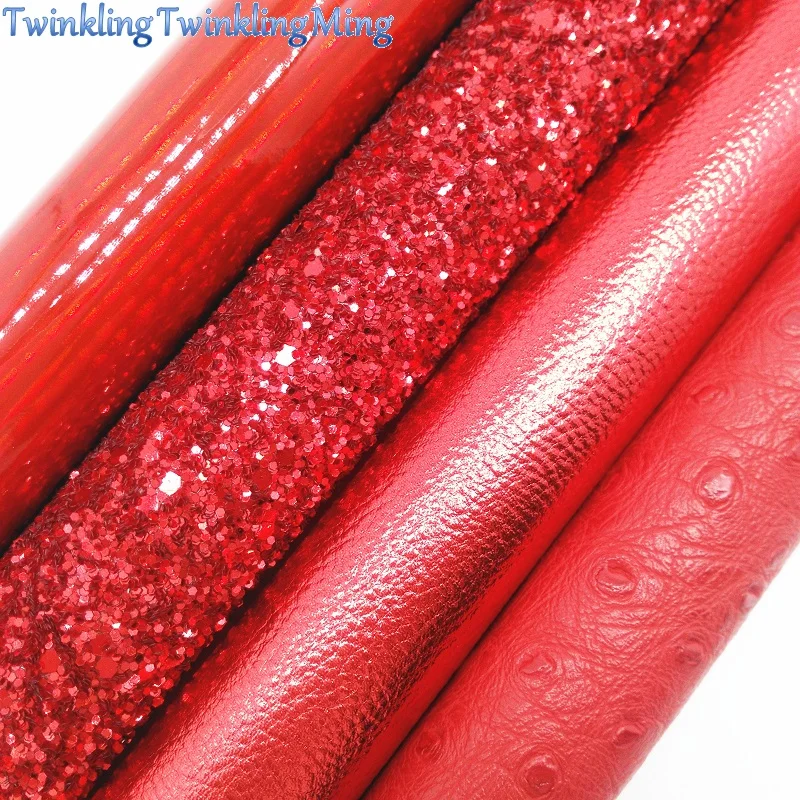 

RED Glitter Fabric, Iridescent Faux Leather Fabric, Synthetic Leather Sheet For DIY Bows A4 Size 8"x11" Twinkling Ming XM102