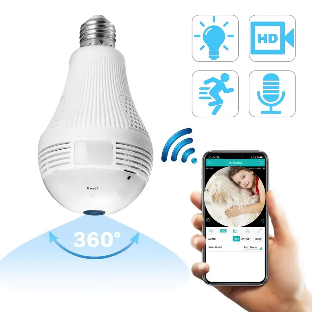 

Wireless Light Bulb Video Color Baby Monitor High Resolution Nanny Security 360 VR Camera Night Vision Temperature Monitoring