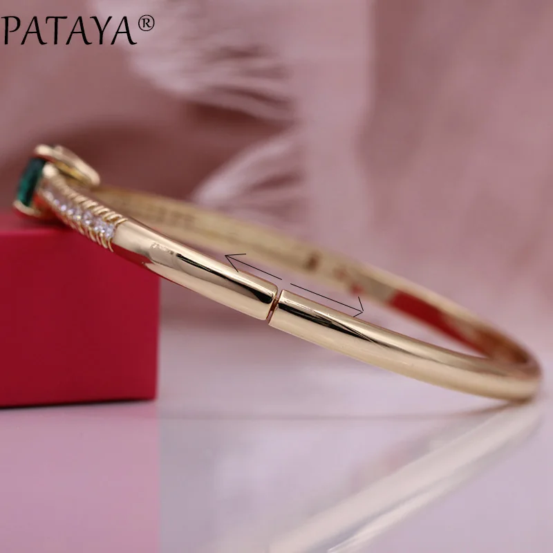 PATAYA, новинка, женские браслеты, 585, розовое золото, зеленый, Круглый, натуральный циркон, модные украшения, свадебный подарок, вечерние, роскошный, тонкий, овальный браслет