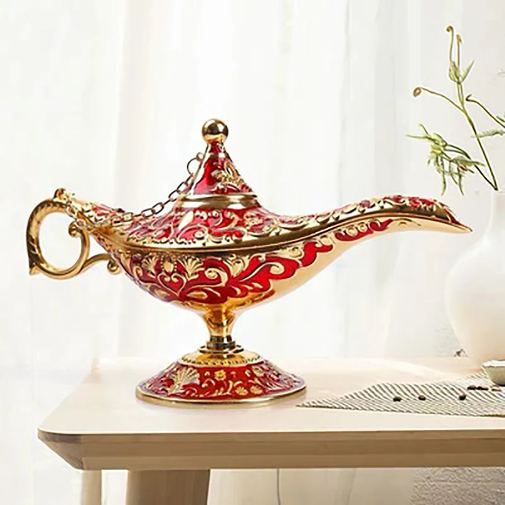 Russian Aladdin Lamp Hollow Aladdin Wishing Magic Lamp Zinc Alloy Wishing Tea Pot Retro Home Decoration Ornament Gifts