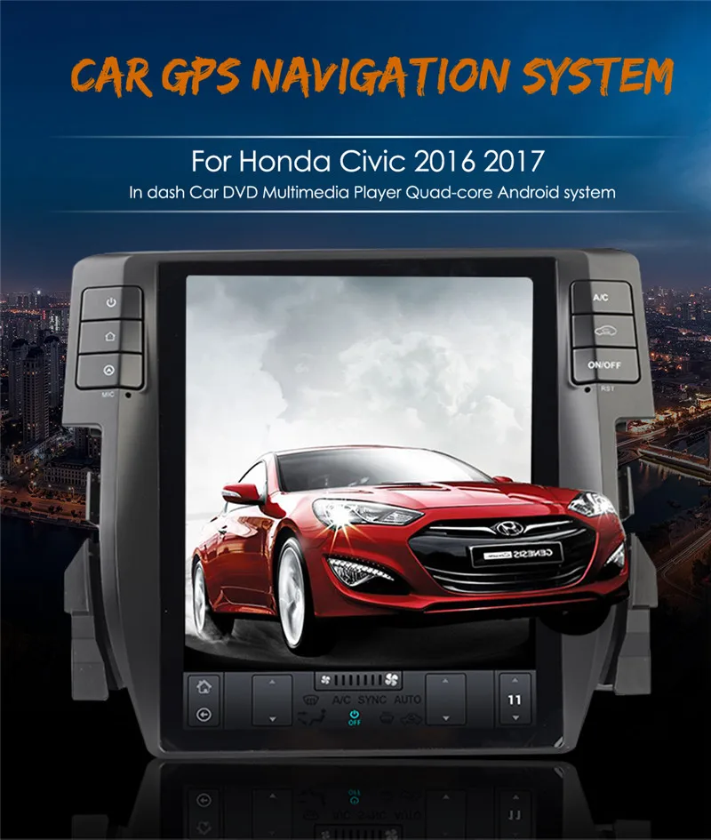 Discount 10.4 Inch Android 6.0 Tesla Style Car DVD Player GPS Navi For Honda Civic 2016 2017 Stereo Multimedia Headunit Autoradio Satnav 8