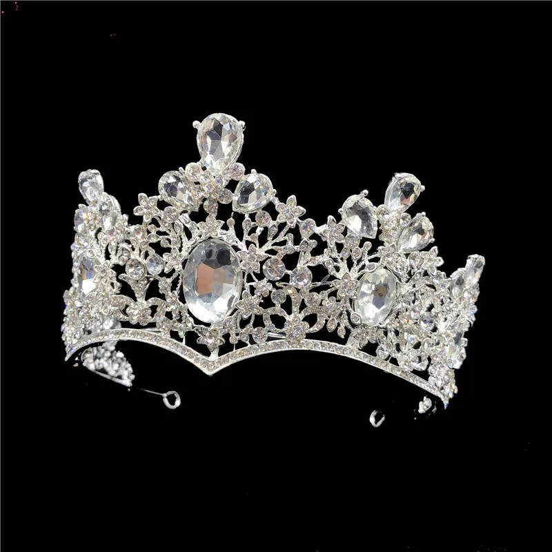 Sparkling Silver Color Big Rhinestone Tiaras and Crowns Crystal Pageant Baroque Crowns Wedding Hair Accessories Jewelry MY3400