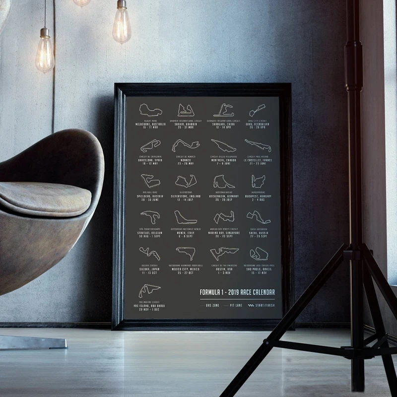 

2020 F1 Formula Grand Prix Race Calendar Circuit Map Track Art Poster Race Canvas Painting Prints Picture Home Wall Art Decor