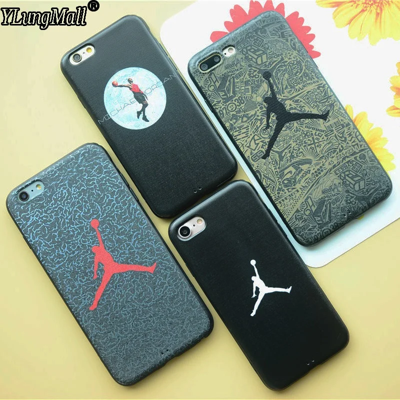 

Fashion Sport Cover Fundas Coque Case For iPhone 8 7 6 6S Plus Cases Soft Silicone Basketball Air Jordan Case Flyman Logo for X
