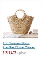 LJL New Drawstring Women's Straw Bucket Bag Summer Woven Shoulder Bags Shopping Purse Beach Handbag Straw Handbags Travel Bag