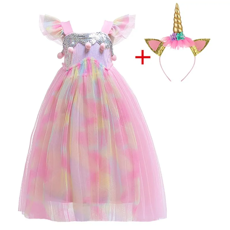 

2019 Party dress for Girls Unicorn Party Girls Dress rainbow Chiffon Elegant Costume Wedding Dresses For Girls infantil Vestidos