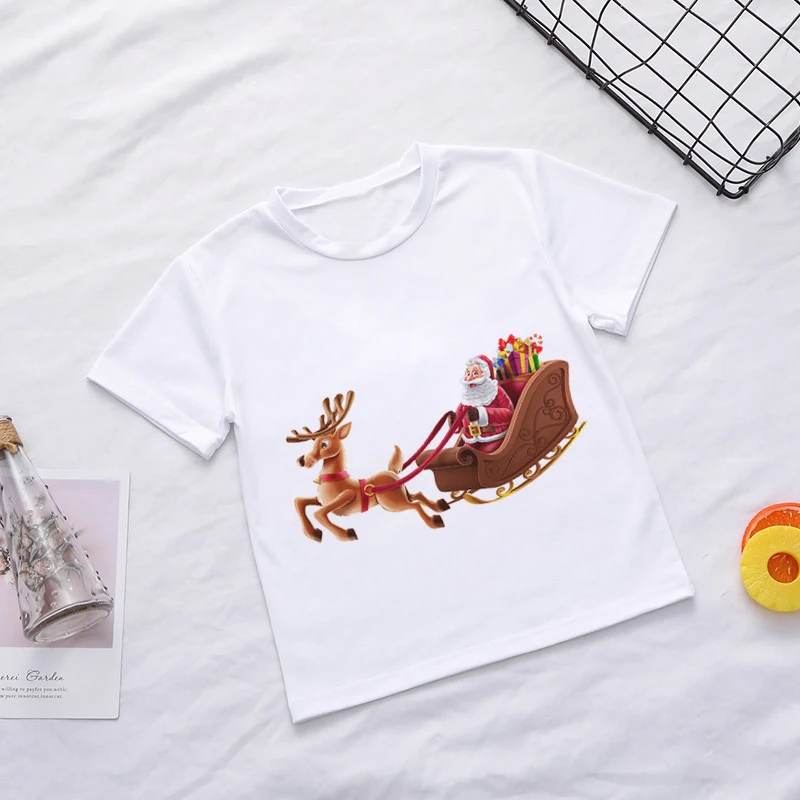 New Shirt Baby Girl Leisure Fashion Christmas Elk Print Design Kids T-shirt Funny Summer Short Sleeved Boys Clothes O-neck