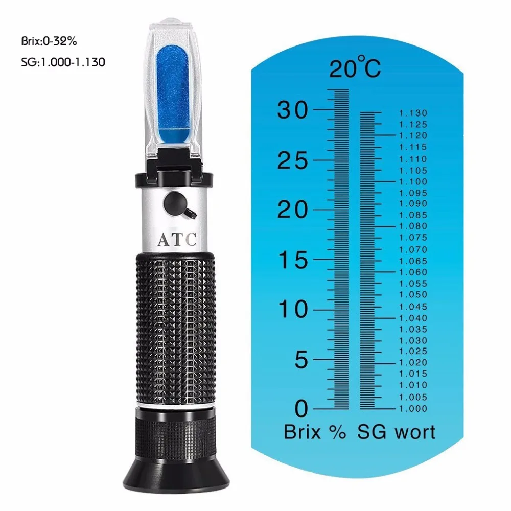 Новейший рефрактометр для пива, вина, Брикса, рефрактометр ATC SG 1,000-1,130& Brix 0-32%, для рефрактометра с розничной коробкой