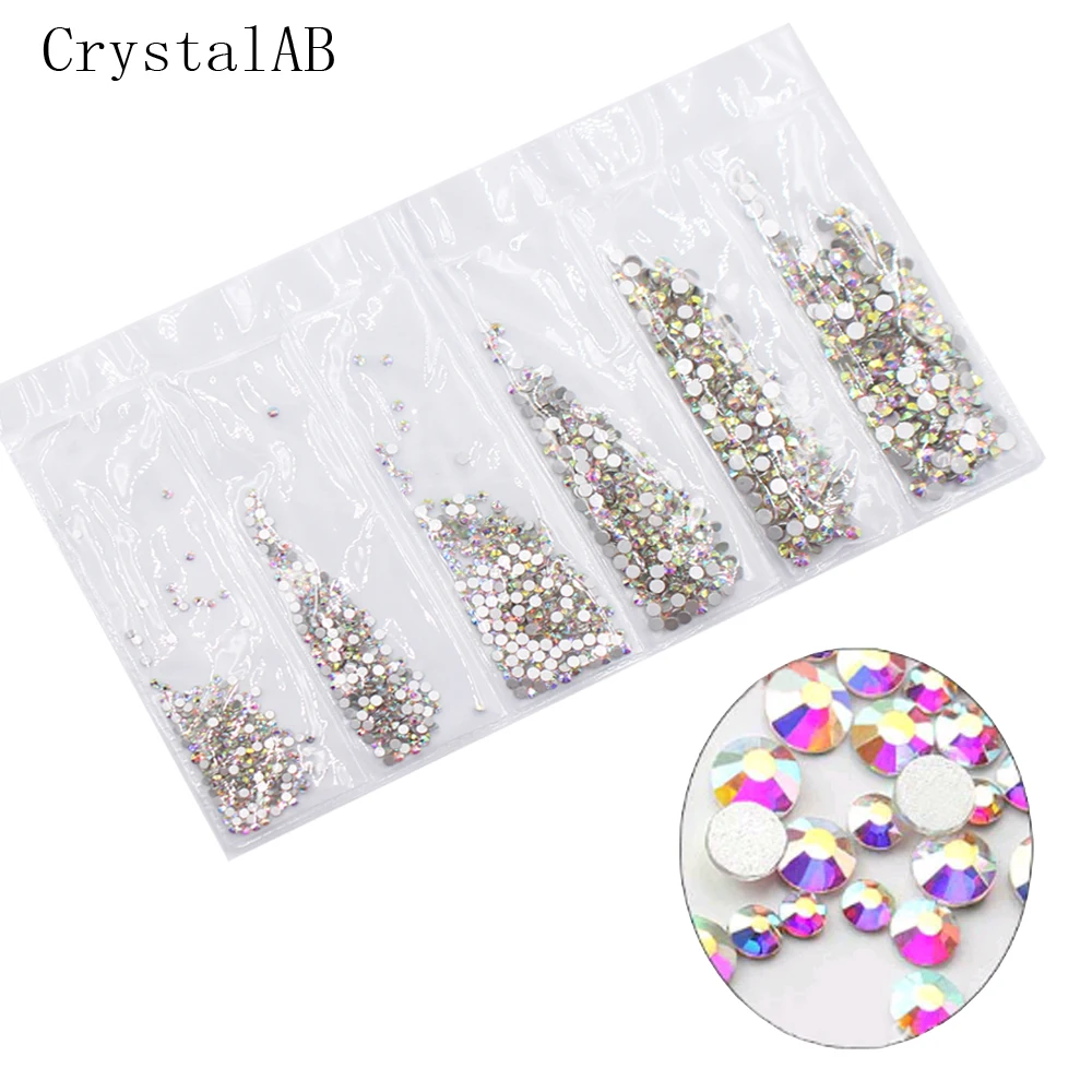 Hot Non Hotfix Flatback Nail Rhinestones 1728pcs/lot Crystal AB Glue on Rhinestone Stickers On