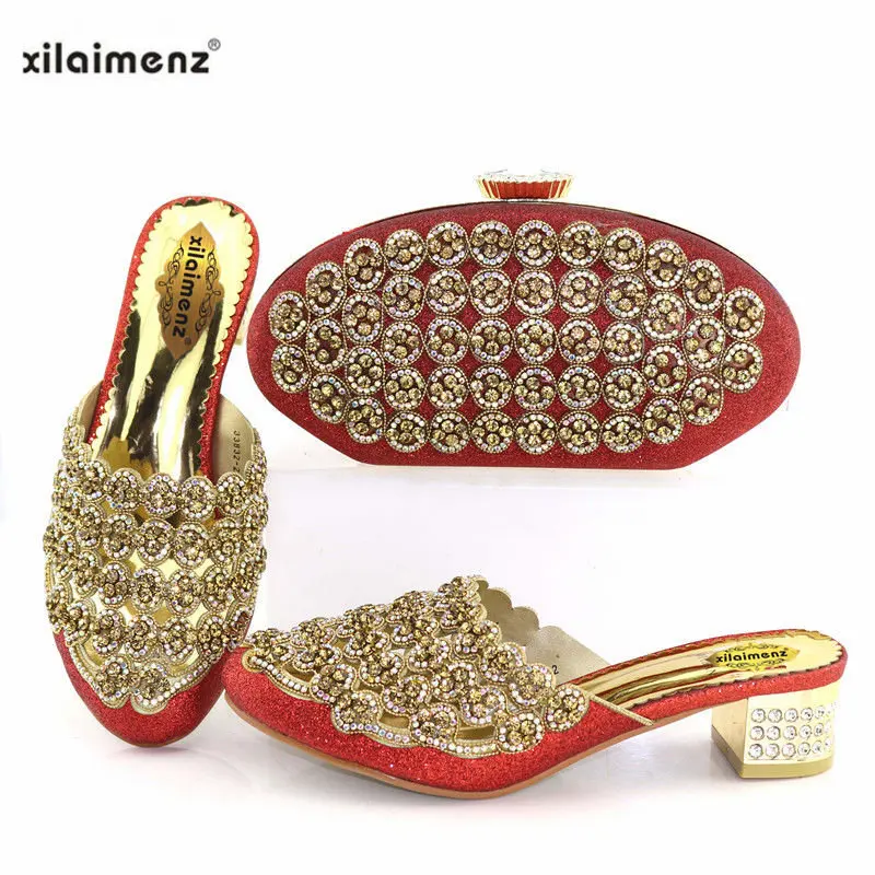Dames Escarpins Arrivée Nouvelle red Réduits Sac Black Italiennes Strass Carré 40 blue Pantoufle Talons Assorties Décoré Chaussures À Avec gold Prix Or IXw1t0qY