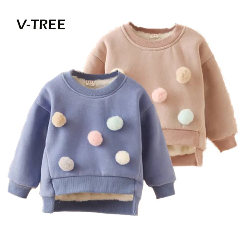 

V-TREE Winter Baby Girls T Shirt Plus Fleece Warm Girls Sweatshirt Thicken T Shirt For Girl Kids Baby Brand Clothes 2-7 Years