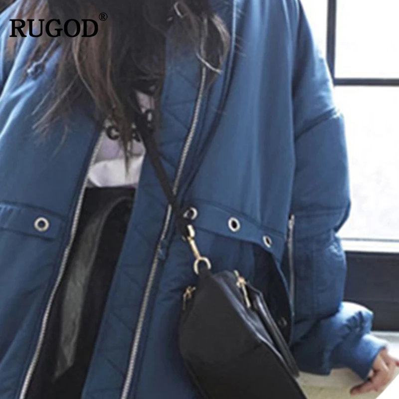 Rugod Veste D'hiver Bleu Tops Courte Longues Outwear À 2018 Bomber Automne Manches Hiver Manteau Capuchon Vestes Patchwork Nouveau Épais Femmes Parka I11r7wx