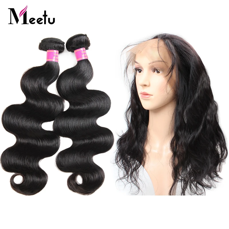 

Meetu 360 Lace Frontal Closure with Bundles Brazilian Body Wave Human Hair 360 Frontal with Baby Hair Non-Remy Hair Weaves