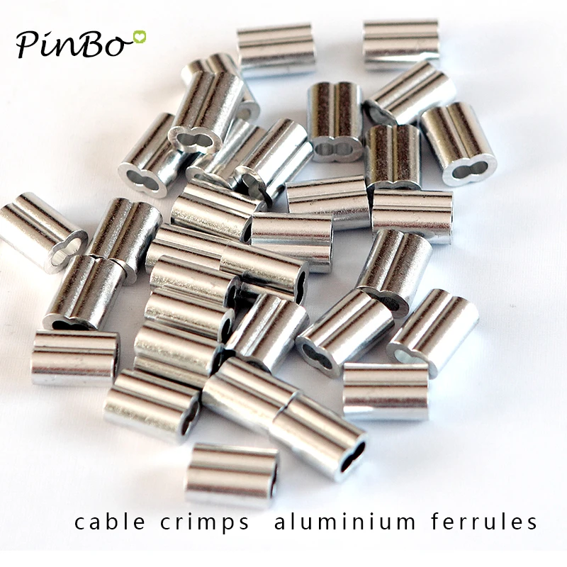 

200pc Diameter 2mm Aluminium Sleeves Oval Double Hole for Crimping Wire Rope