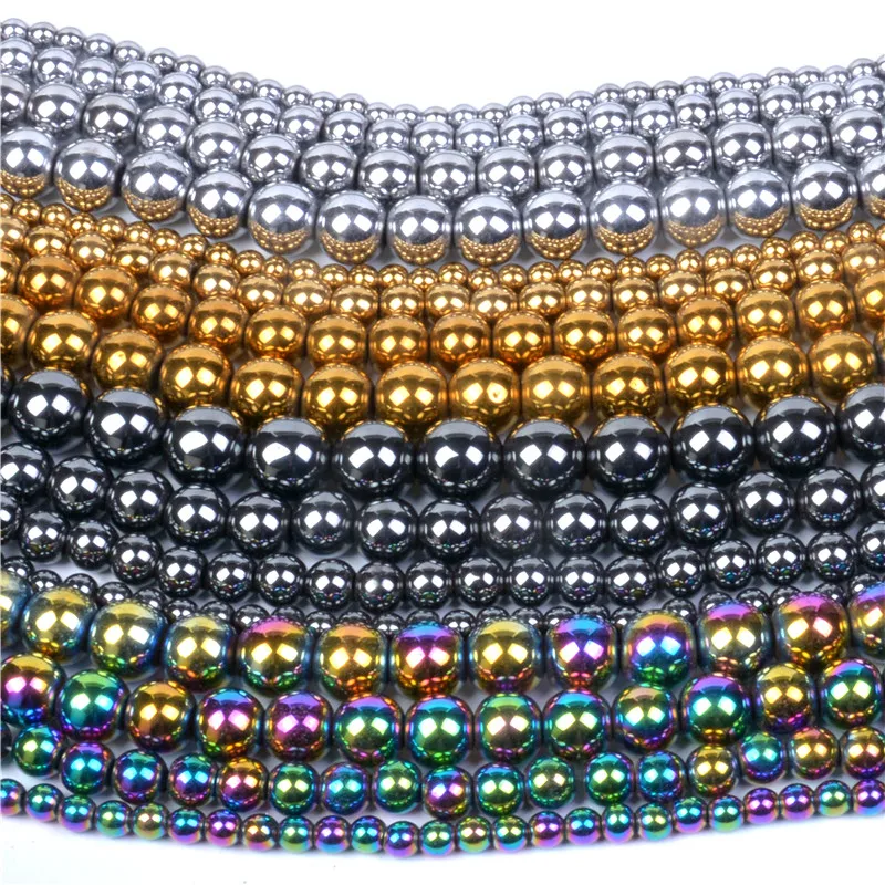 

Natural Stone Silver Gold Black Rainbow Plated Hematite Beads 4 6 8 10 MM Pick Size For Jewelry Making