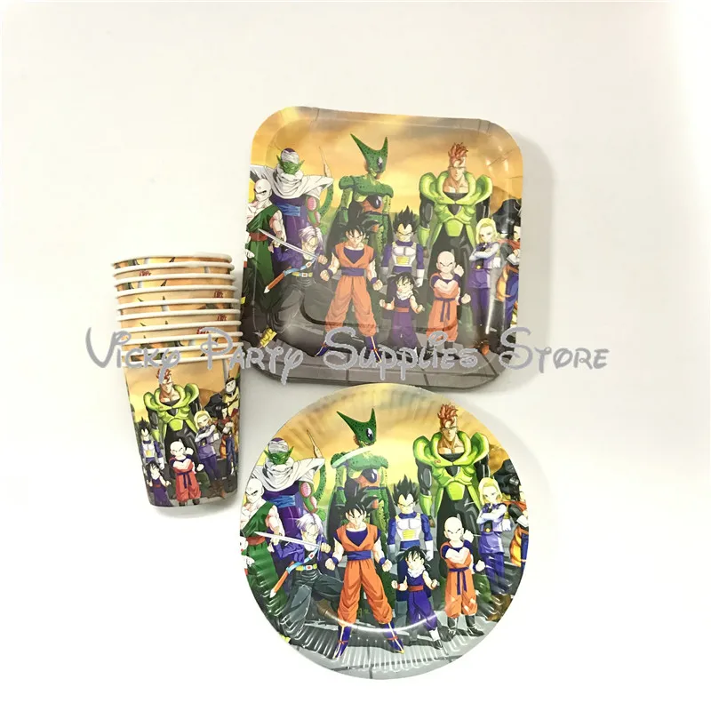 cheap 30pcs lot Dragon Ball Theme Disposable Tableware Set Paper Plate Cup Birthday Baby Shower Party Tableware Supplies Decorations