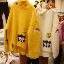 Свитер с высоким воротником с длинным рукавом стандартные пуловеры с принтом осень весна зима Женская мода Повседневная