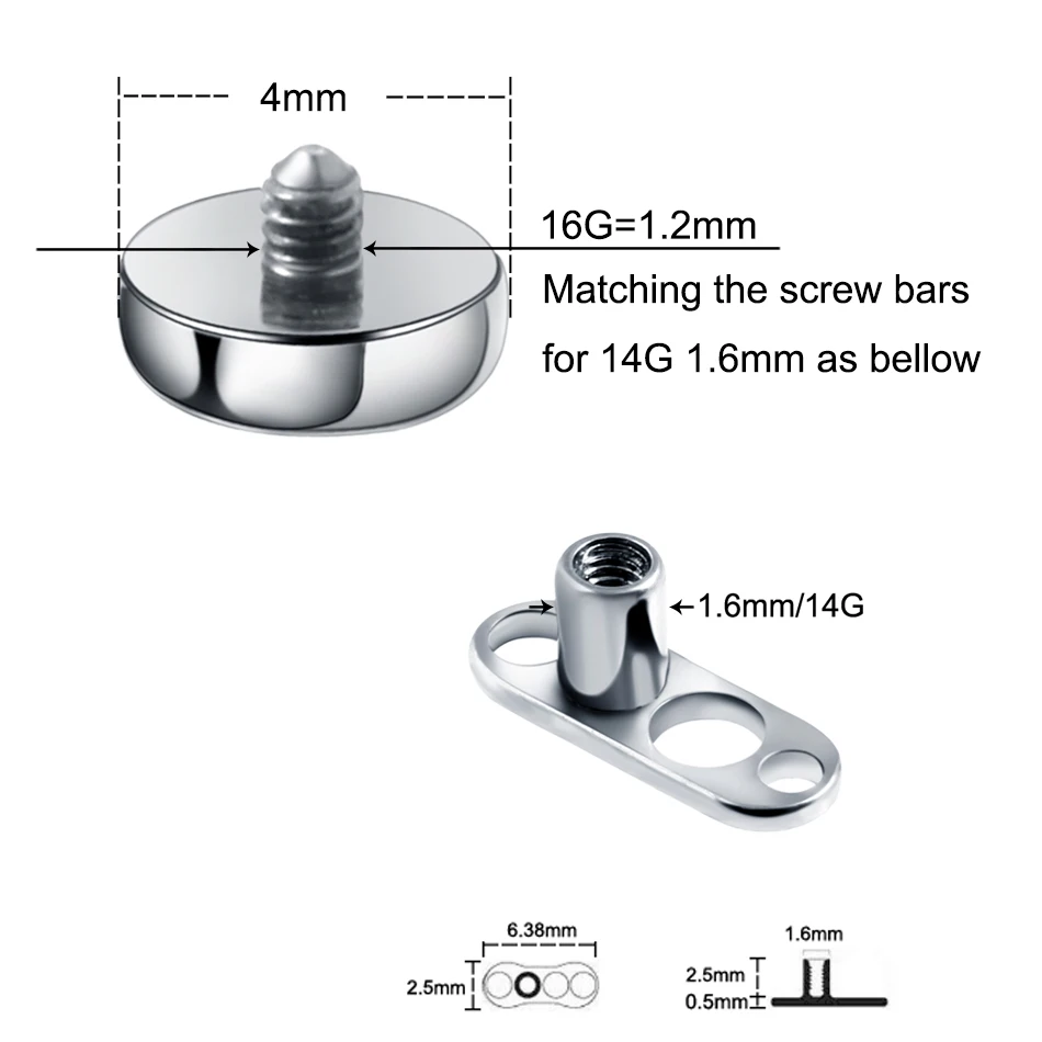 Titanium Tattoo Dermal Anchor Tops Micro Dermal Head Surface Piercing CZ Gem Skin Diver Anchors Body Piercing Jewelry 1PC