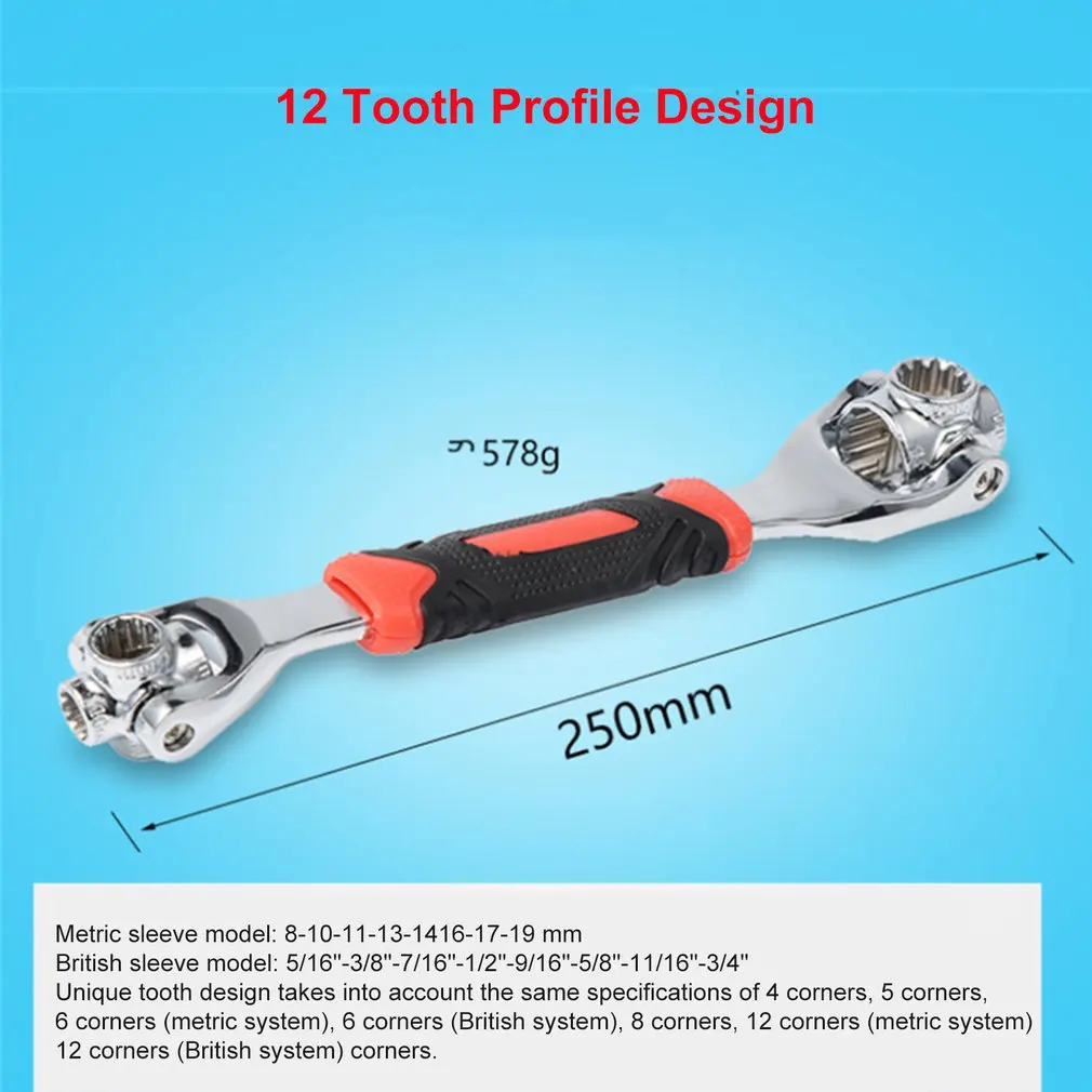 Гаечный ключ Tiger 48 в 1, многоцелевой шлицевой болт, гаечный ключ, вращение на 360 градусов, многофункциональный гаечный ключ, универсальный гаечный ключ