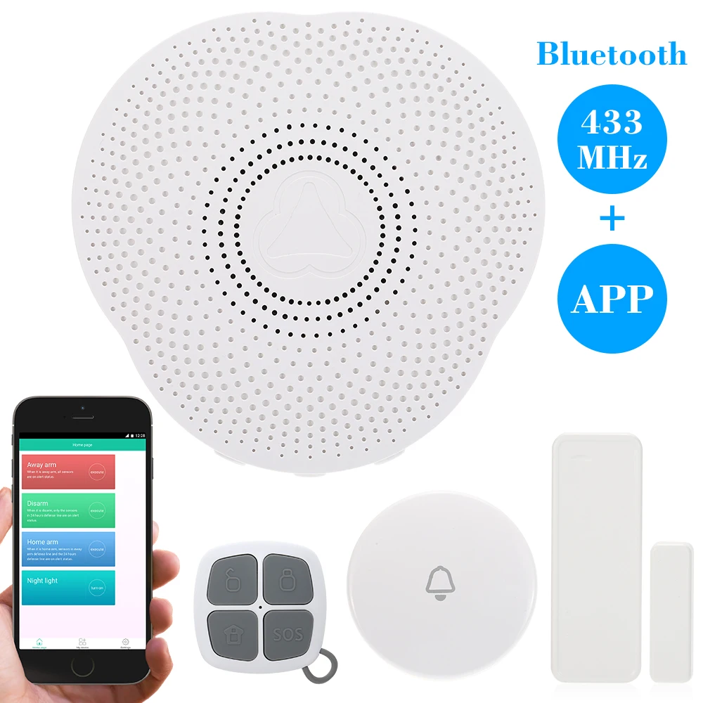 imágenes para 433 MHz Inteligente de Alarma Timbre Inalámbrico Bluetooth Android/IOS APP Control Del Teléfono Timbre Sensor de Alarma de Seguridad Antirrobo Systerm imágenes para 433 MHz Inteligente de Alarma Timbre Inalámbrico Bluetooth Android/IOS APP Control Del Teléfono Timbre Sensor de Alarma de Seguridad Antirrobo Systerm