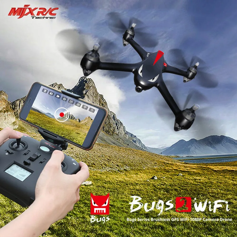 

MJX B2W Bugs 2W Monster WiFi FPV Brushless 1080P HD Camera GPS Altitude Hold Black Red RC Drone Quadcopter RTF VS Hubsan H501S