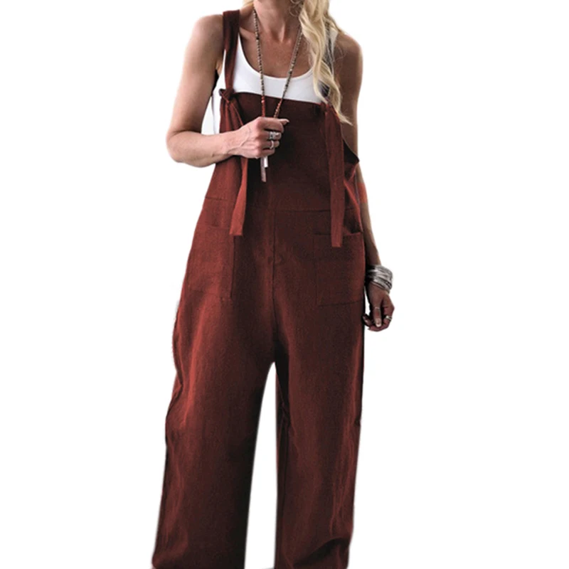Brown L Модные женские спортивные костюмы, однотонные штаны-шаровары, Свободный комбинезон прямого силуэта, мешковатые брюки, комбинезоны - Цвет: Brown L