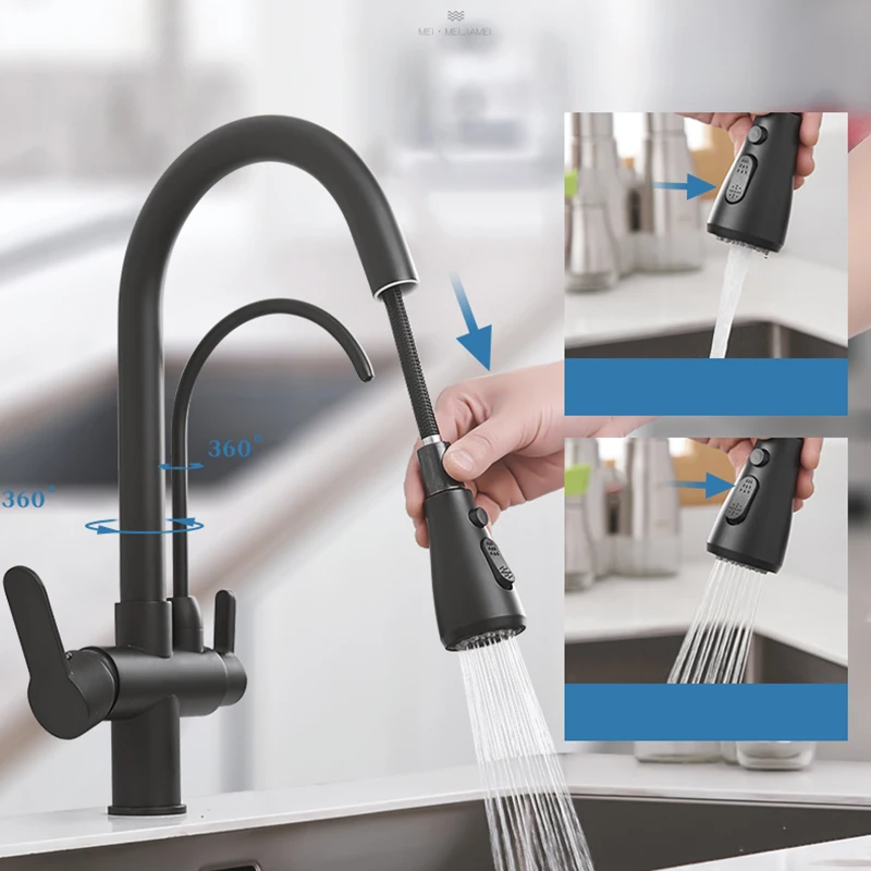 Filter  Кухня  Faucets Deck установка вращающийся холодной и горячей Water Dual кран смесителя фильтруют водопроводной для Кухня смеситель