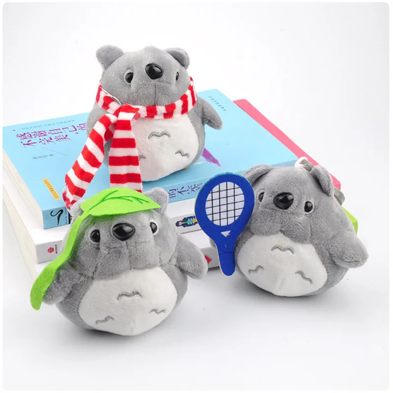 2017 Movie My Neighbour Totoro Plush Pendants Toys Small Cute Anime Cartoon Leaves Scarf Totoro Cat Key Bag Pendants Doll 12pcs 10cm (2)