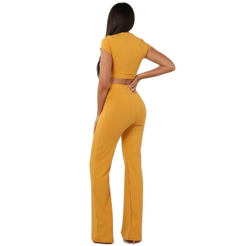 النساء محبوك طويلة الأكمام س الرقبة المحاصيل أعلى بنطال ذو قصة أرجل واسعة 2 قطعة مجموعة ل الإناث النساء قمم السراويل قطعتين مجموعات النساء ال...