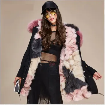 

2017 Snowimage Women's Luxurious Real Fox fur Lining Black Parka Middle Long Large Raccoon fur Hooded Coat Outwear Winter Jacket
