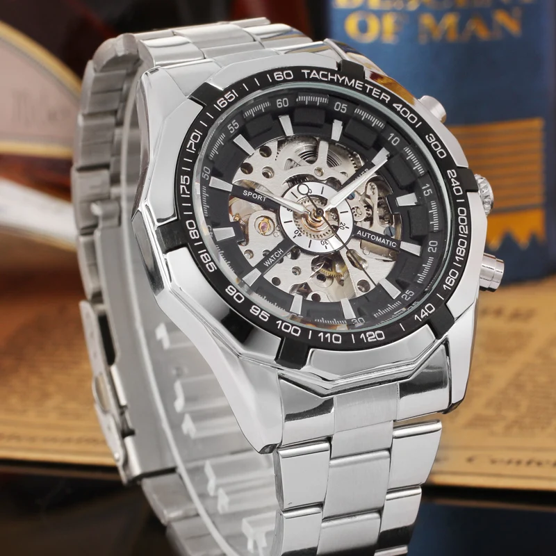 T-winner Skeleton Automatic Mechanical Stainless Steel Bracelet Watches For Men Sales Online