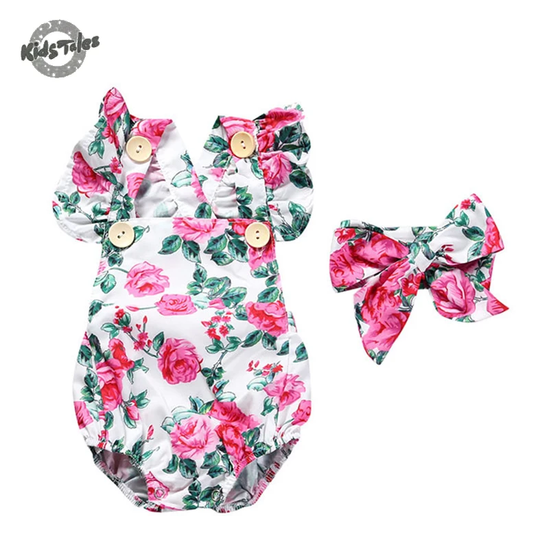 

Kids Tales Baby Girl Bodysuit Tops Bow Headband Flower Jumpsuit Clothes Outfits Sunsuit Floral Newborn Infant Baby Girl Clothing
