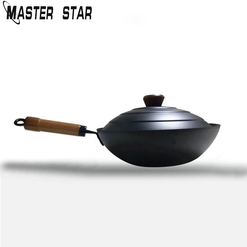 

Master Star 30cm Cast Iron Non-stick Woks With Lid Exquisite Cookware Stew Woks General Use For Gas And Induction Cooker
