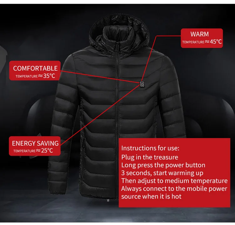 USB Smart Charging Heating Jacket Winter Thermal Clothing Body Heating Warm Thermostatic Clothes (Power bank not included) (3)