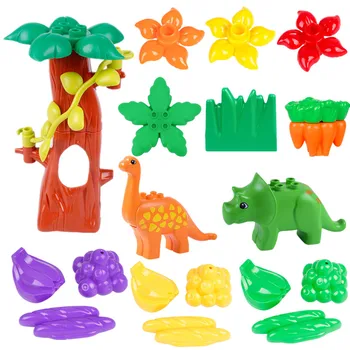 

Baby Diy Assembling Toys Building Blocks Accessory Dinosaur Flower Tree Grass Food Compatible with Duploed Bricks Parts kid gift