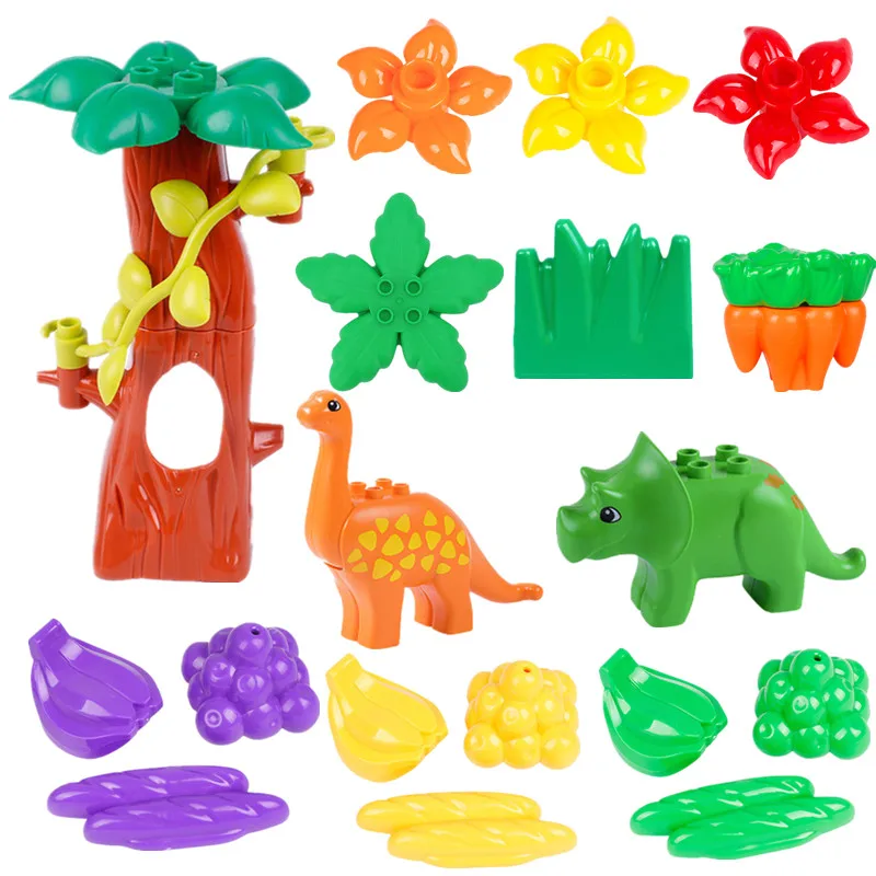 

Baby Diy Assembling Toys Building Blocks Accessory Dinosaur Flower Tree Grass Food Compatible with L Brand Duploe Bricks Parts