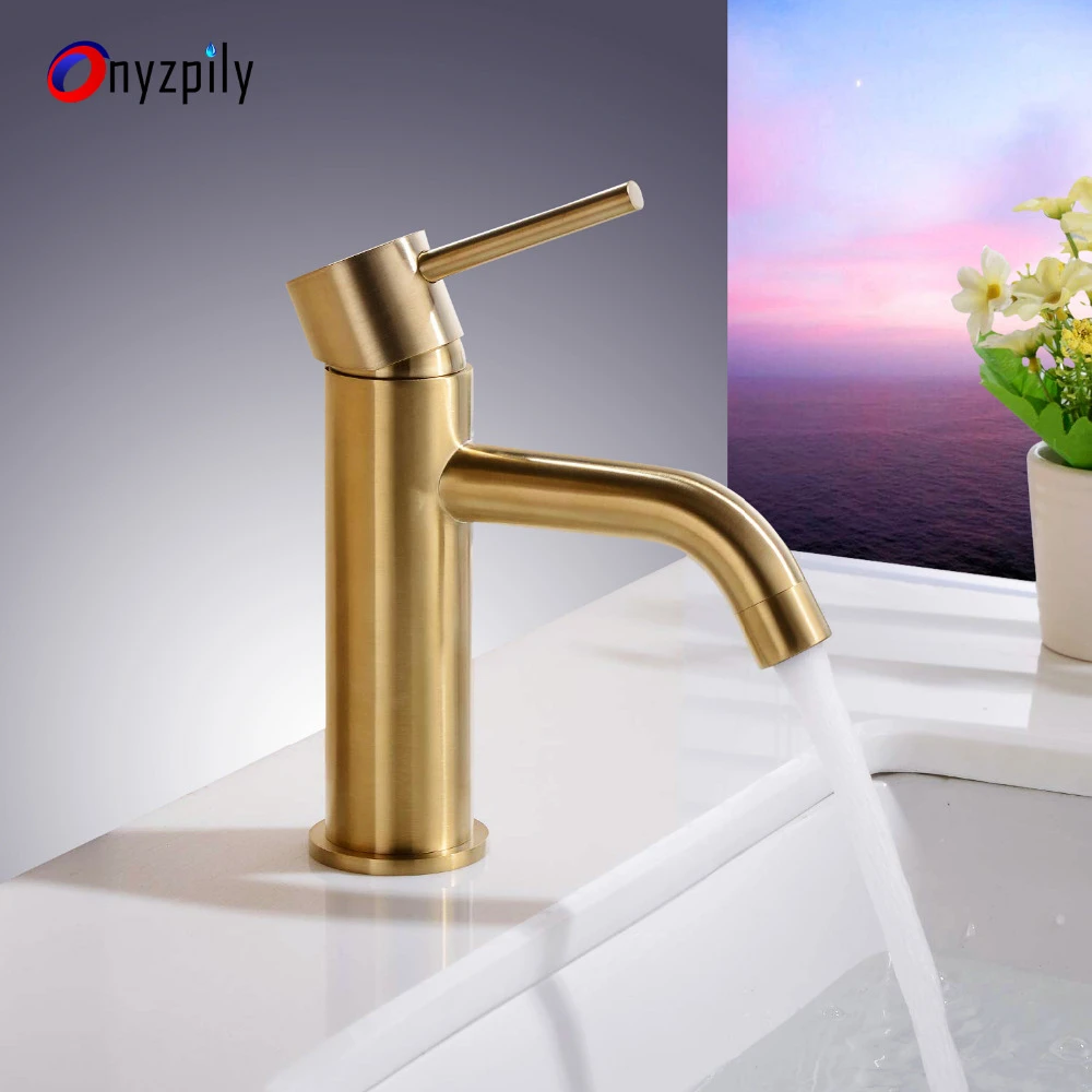 Golden Bathroom Sink Mixer Faucet Deck Mounted Tap Gold Water Mixer Tapware Round Style 2 Height For Under Top Counter Basin Faucets Aliexpress