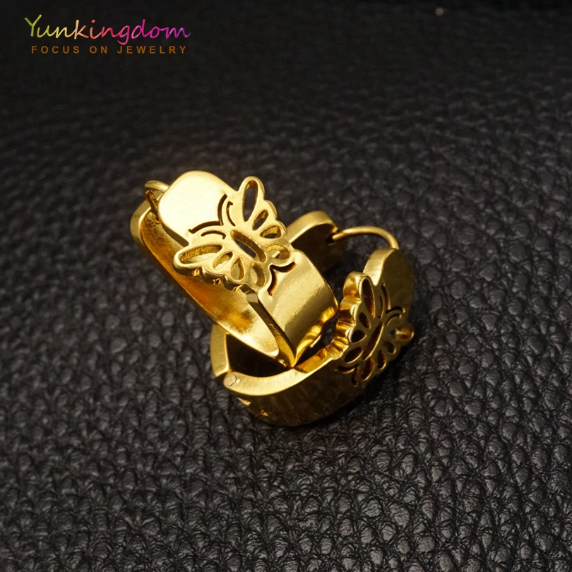 Yunkingdom золотого цвета с украшением в виде кристаллов Стразы Серьги-кольца для женщин женские модные ювелирные изделия из нержавеющей стали, серьги UE0086