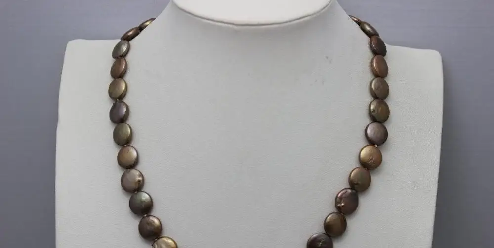 

Brown coin Freshwater pearl necklace 11mm 17INCH "Handmade" Alloy a(5.18)