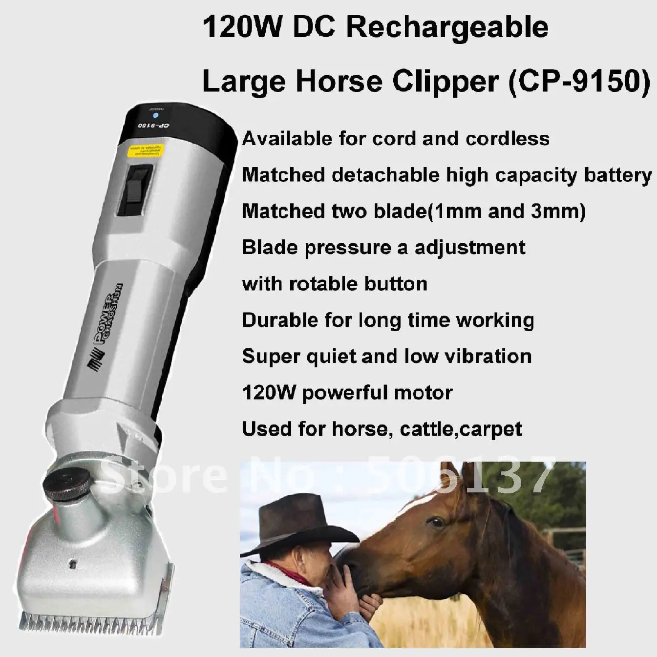 120W DC Rechargeable Large Horse Clipper (CP 9150)in Hair Trimmers