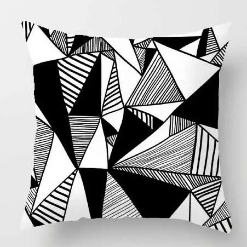 Modern Geometric Pillow Case Cover Black And White Striped Wave Dots Irregular Diamond Shape