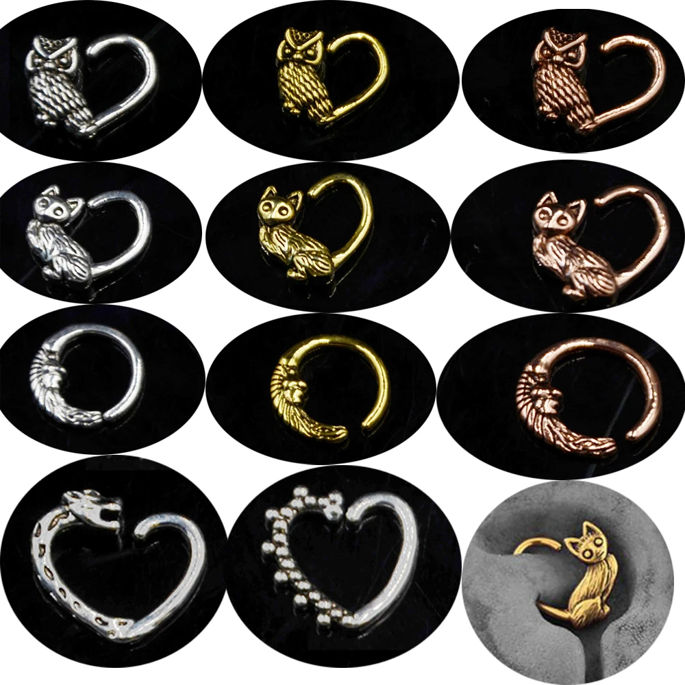 

1Piece Ear Trague Helix Cartilage Earring for Cat, Owl, Moon, Jaguar Desgin Daith Heart Bendable Seamless Nose Ring Piercing 16g