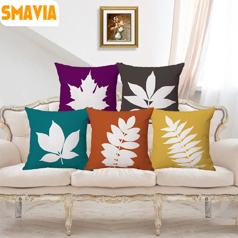 SMAVIA Elegant Leaves Printed Cushion Cover Polyester fabric Square throw Pillowcase Decor Home Seats Sofa Car Waist Pillowcover | Дом и сад