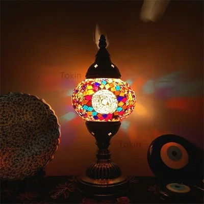 Стиль Турецкая мозаичная настольная лампа винтажный арт-деко ручной работы lamparas de mesa стеклянный романтический светильник для кровати lamparas con mosaicos - Цвет абажура: style I