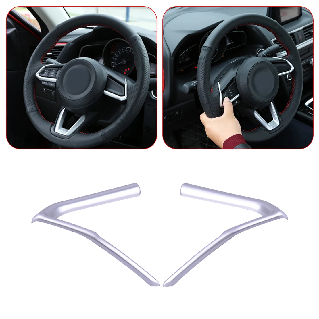 

DWCX 2pcs ABS Car Interior Steering Wheel Cover Trim Decoration Waterproof fit for LHD Mazda CX-3 2017 2018