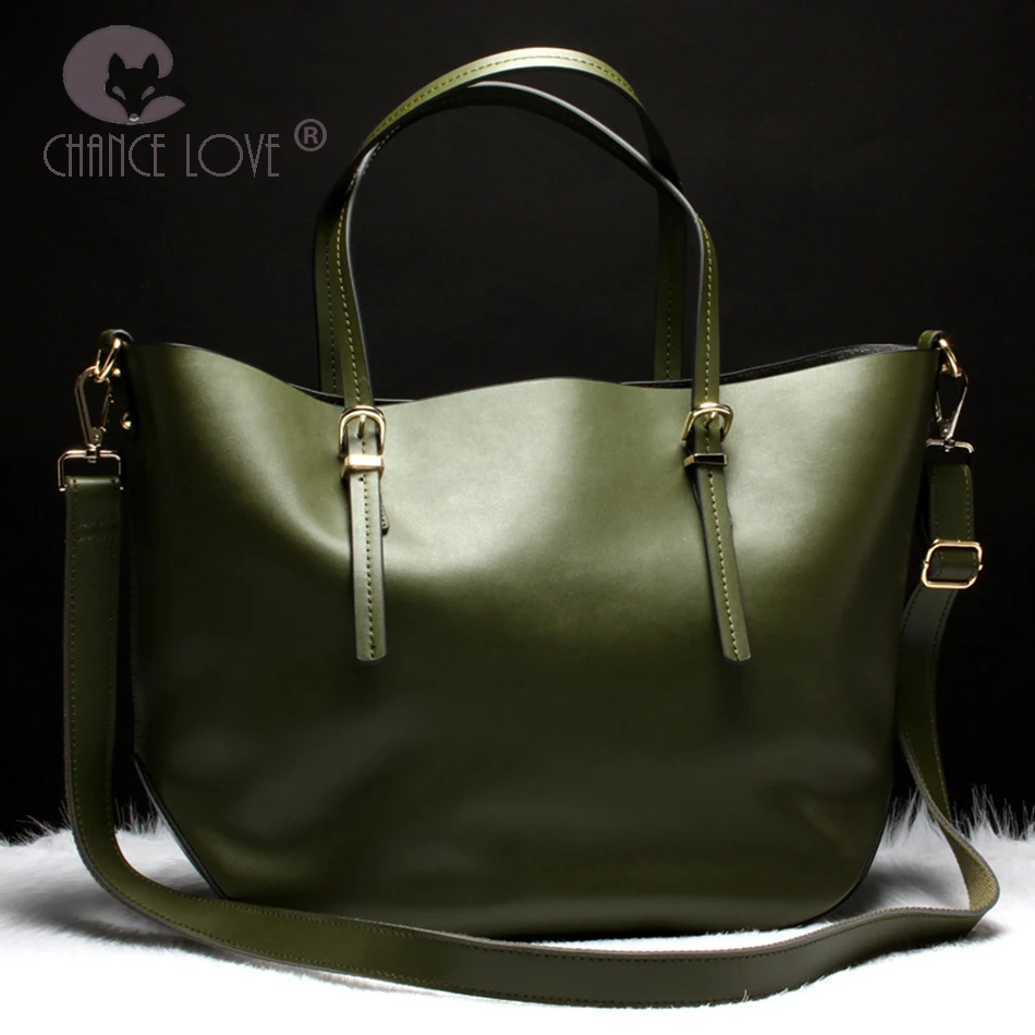 

Chance Love Female bag 2018 new Genuine leather handbag green shoulder crossbody bag portable composite Casual Tote